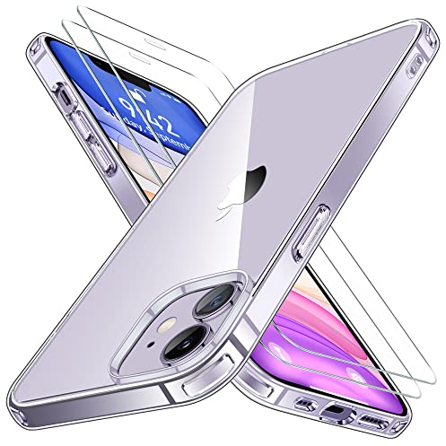 Niphabe Klar Hülle Kompatibel mit iPhone 11 mit 2 Stück Schutzfolie, Nie Vergilbung Hard PC Case Kratzresistente Rückseite Stoßfest Schutzhülle TPU Bumper für iPhone 11 Hülle (Klar)