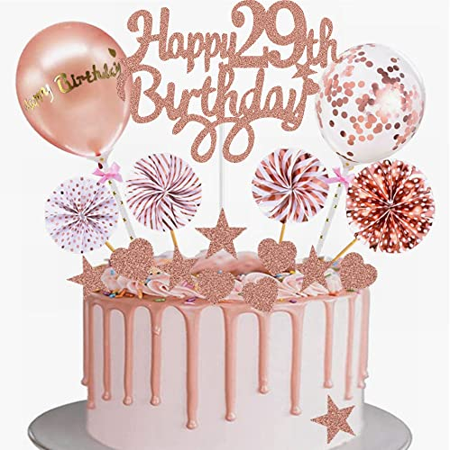 Yunchu Online Tortendeko 29. Geburtstag Frau Happy 29th Birthday Cake Topper Roségold Kuchen Topper 29 jahre Frau Kuchendeko 29. Geburtstag Tortendeko für 29. Geburtstag Cupcake Toppers