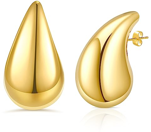YUGDRUZY 18K Dupes Ohrringe Gold, Chunky Hoop Earrings für Damen Ohrringe Creolen Gold Ohrstecker Hypoallergene Goldene Ohrringe Waterdrop Ohrringe Geschenke für Den Valentinstag
