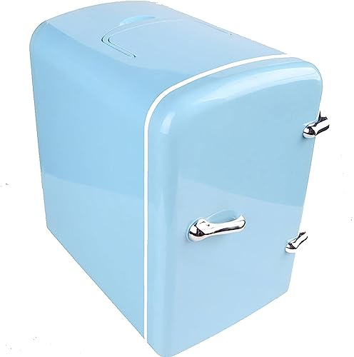 MegLob 4L Portable Retro Refrigerator, Powerbank Outdoor Car Camping Fridge, 6 * 330Ml Cans Cooler, Travel Breast Milk Medicine Skin Care Product Freezer,Blue