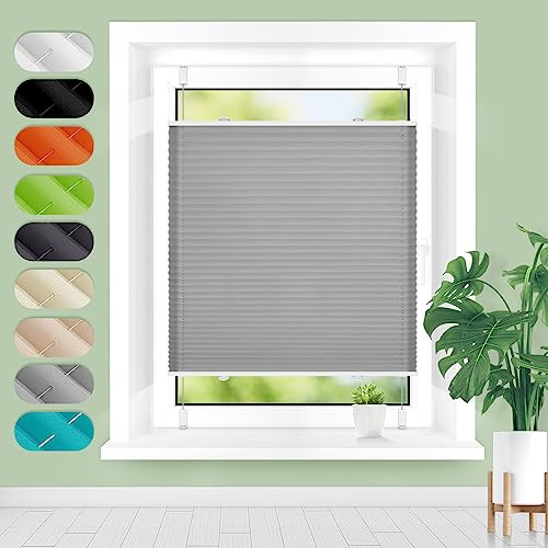 Homland Plissee ohne Bohren Klemmfix B70 x H200 cm Grau, Plissees für Fenster und Tür, Jalousie Easyfix Plisseerollo mit Klemmträger Sonnenschutz und Sichtschutz lichtdurchlässig Rollo