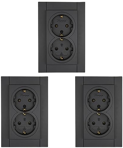 Kopp 929515083 Athenis Schutzkontakt Steckdose, 2-fach ohne Berührungsschutz, anthrazit (Packung mit 3)