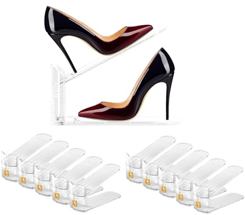 TuMuGoGo Schuhregal Organizer Platzsparende Stapelbare Schuhständer Verstellbare Schuhhalter Aufbewahrung für Damen Herren Universal Doppelschicht Schuhorganizer 10Stück Transparent