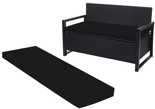 Crescent Textile 100% Waterproof Garden Bench Cushion 2/3/4 Seater Outdoor Long Bench Seat Pad for Lawn & Garden, Patio, Office, Coffee Shop with Removable Cover (4 Seater 170cm x 51cm x 5cm, Black)