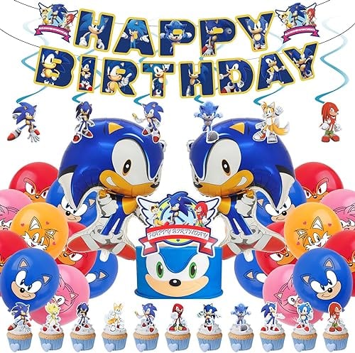 Cartoon Birthday Party Decorations, Reusable Party Latex Balloon Happy Birthday Banner Cake Topper Large Aluminum Film Balloon, Cupcake Toppers for Kids Adult Decor