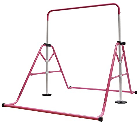 ROGONPDK Gymnastik Turnreck Kinder Gymnastics Bar Kinder Gymnastik Turnreck Höhenverstellbare Turnstangen Reckstange Horizontale Stange Faltbar Turntrainingsgeräte Rosa