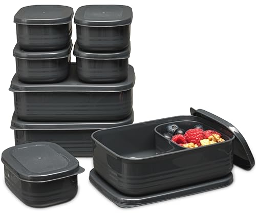 Hausfelder Brotdosen Lunchbox-Set, 3x900ml + 6x280ml, 9er Set Brotdose mit Fächern für Kinder und Erwachsene, einsetzbar als Butterbrotdose, Brotzeitbox (SpaceBlack, 3 x 900ml, 6 x 280ml)