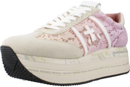 PREMIATA Donna Beth 6713 Scarpa Sneakers in camoscio con Ricamo Rosa