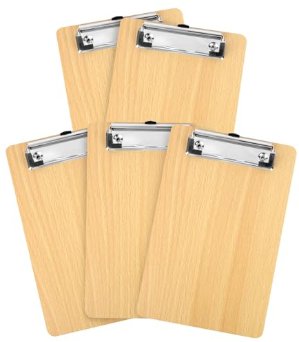 XTDMJ A5 Klemmbrett Holz, 5 Stück Mit Metallklemme und Aufhängeöse, Schreibbrett für Büro, Restaurant, Schule