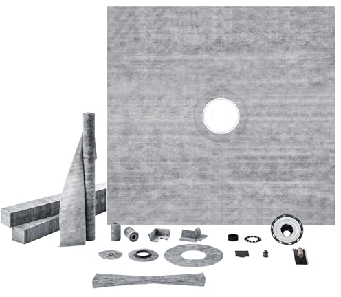 VEVOR Shower Curb Kit, 1828x1828mm Shower Pan Kit with 50.8mm PVC Central Flange, 101.6mm Stainless Steel Grate, Waterproof Shower Curb & Membrane & Strip, Shower Pan Slope Sticks Fit for Bathroom