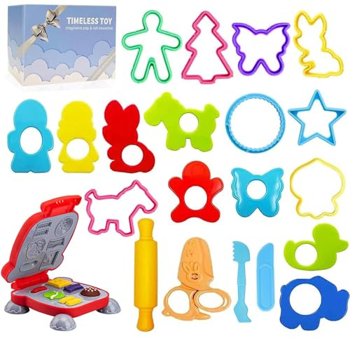 Jaeespon Knete Zubehör für Kinder- Playdough Set inclus Formen Formen Stempel Hamburger Schere Nudelholz und Aufbewahrungsbox, Party Favors Set für Alter 3+