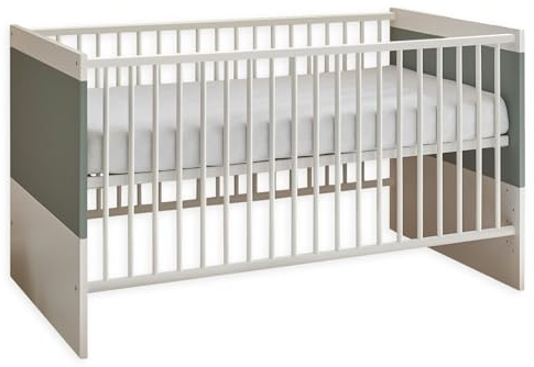Stella Trading MITOS Sicheres Babybett 70x140 cm in Weiß/Salbei - Funktionales Baby Gitterbett für Ihr Babyzimmer - 78 x 81 x 145 cm (B/H/T)
