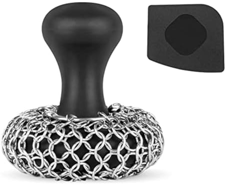PAMENET Cast Iron Scrubber - 316 Cast Iron Cleaner Scrubber Chainmail Scrubber for Cast Iron Pans Skillet Scrubber Easy to Use