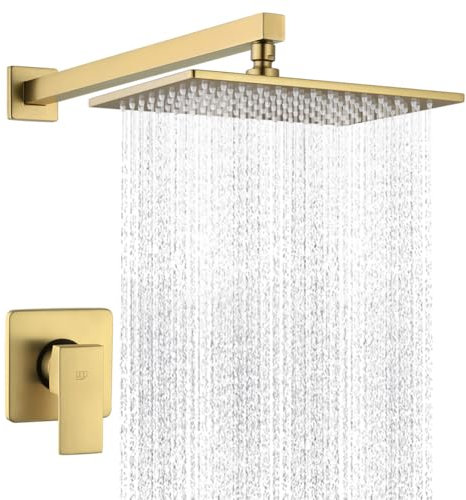 POP SANITARYWARE Duscharmatur-Set, gebürstetes Gold, Badezimmer, Regenfall, 30,5 cm, Duschkopf und Griff-Set, Wandmontage, Duschsystem, Einzelfunktion, Duschventil und Verkleidungsset