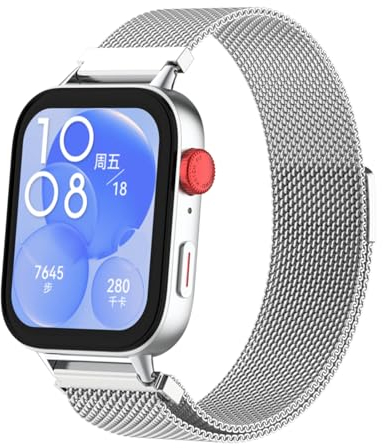 NewJourney Armband Kompatibel mit Huawei Watch Fit 4/Watch Fit 4 Pro/Fit 3 Edelstahl Ersatzarmband Metall Mesh mit Magnetverschluss Uhrenarmband für Damen Herren Armbänder(Silber)