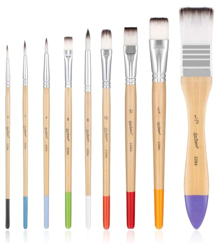 Wooden Paint Brushes Set, 9PCS Acrylic Painting Brushes Kit Artist Flat Painting Brushes with Short Wood Handle for Acrylic, Watercolor Body Face Nail Art Crafts