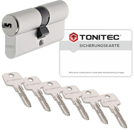 ToniTec Zylinderschloss TEC440 by ABUS Schließzylinder gleichschließend als Doppelzylinder Größe 40/40 mm mit 6 Schlüssel und Codecard