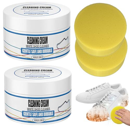 2Pcs chaussures blanches crème de nettoyage, nettoyage multifonctionnelle,crème de nettoyage de chaussures de sport avec éponge crème de nettoyage sans lavage,pour chaussures décontamination nettoyage