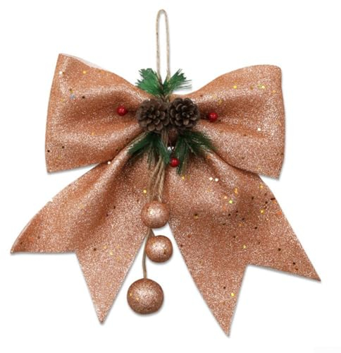 Weihnachtsschleifen, 30 x 30 cm, elegante Weihnachtsschleife, Dekoration, wiederverwendbar, Glitzerkränze, Schleifen für Weihnachtsbaum und Heimschmuck (braun)