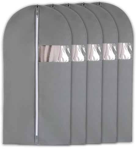 WPWSDWMX Copriabiti in Tessuto Non Tessuto per Appendiabiti, 5 Custodia Abiti, Borse Porta Abiti Appesi con Finestra Trasparente, Copertura Antipolvere con Cerniera Completa(Grigio,120cm/47in)