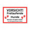 Vorsicht freilaufende Hunde Schild 30cm x 20cm Gartenzaun Gartentor Warnschild Witterungsbeständig Einbruchschutz 3mm Hartschaumplatte