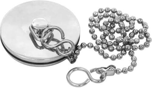 Bouchon d'évier chromé avec chaîne pour cuisine ou salle de bain – 45 mm avec boule et chaîne en forme de crochet en forme de S en acier inoxydable 450 mm (45 mm)