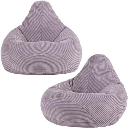 Icon Dalton Sitzsack Kinder, Lila, 2er Pack, Flauschiger Cord Stoff, Sitzsack Cord mit Füllung, Bequemer Kinder Gaming Sessel, Kuschelsessel, Lese Sessel, Schlafzimmer, Kinderzimmer, Spielzimmer