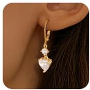 ALEXCRAFT Gold Ohrringe Damen Herz Hängende Ohrringe mit Zirkonia Kristall Lange Hängende Ohrring Wedding Hängend Drop Ohrring Schmuck für Damen Mädchen