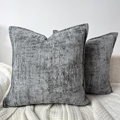 OYIMUA Textur Chenille Kissenbezug 50x50 Grau 2er Set Dekokissen | Landhaus Boho Sofakissen,Quadratische Modern Kopfkissenbezug für Bett Sofa,Wohnzimmer Schlafzimmer Deko Kissen bezug
