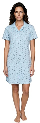 Zeitlos Nachthemd Damen Kurzarm Milla mit Kirsche M-2XL Schlafshirt durchgehende Knopfleiste mit Kragen