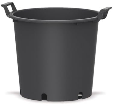 Maceta Exterior Grande para Frutales, con Asas - Ø45x33 cm -Cultivo de Citricos, Huerto Urbano, Arbustos y Plantas - Jardinera de vivero con Drenaje Profesional - Plastico PE - Negro Mate