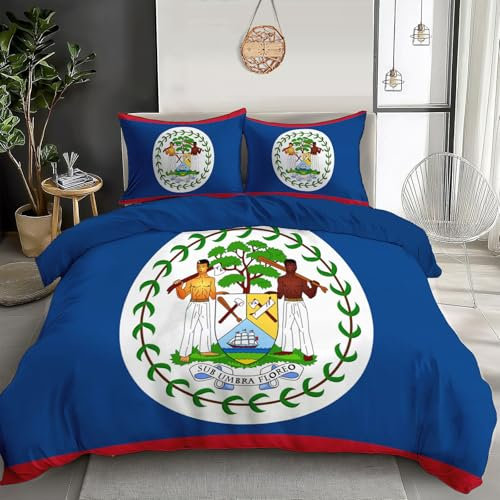 JSCWDET Bettwäsche135×200Cm Marineblau Mit Patriotischer Stil Bettbezug 2Teilig Microfaser Belize Bettwäsche Set Mit Reißverschluss Und Kissenbezug 80X80 cm