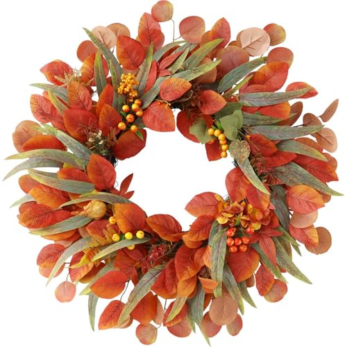 Xiyocadt 60 cm Herbst Kranz Haustür, Herbstdeko Tür mit Herbstlaub Beeren, Kranz für Halloween Thanksgiving Wandschmuck