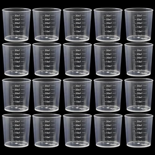 20 Pcs Graduated Medicine Pots, 30ml Measuring Cups, Mini Transparent Scale Measuring Cup Ideal for Medicine Dosage, Kitchen Cooking, Baking & Home Lab Measuring Tasks (Transparent)