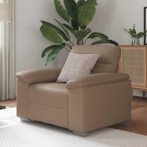 WEMYUFURN Leder Sessel mit Holz Metall Gestell und Breiten Armlehnen für Wohnzimmer und Büro, komfortabel langlebig pflegeleicht