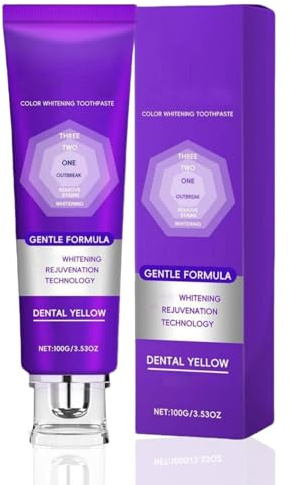 Purple Whitening Toothpaste, Purple Toothpaste Whitening, Purple Teeth Whitenings, Colour Correcting Purples Toothpastes for Yellow Teeth, Stain Removal, Fresh Breath, Enamel Care