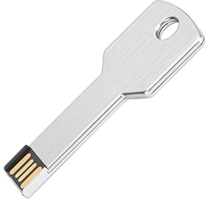 SIXRUN Key Shape USB Flash Drive, Silver Aluminum Alloy USB Memory Stick for Storage, Compact Design with Fast Transfer Speeds for Computer Laptop Car (16GB)