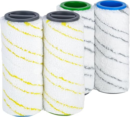 Lot de 4 rouleaux de rechange pour Kärcher FC3, FC3D, FC5, FC7, kit de rouleaux en microfibre pour nettoyeur de sol électrique, remplacement du tambour, lavable, absorption élevée de la saleté