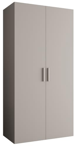 MEBLE KRYSPOL - Kleiderschrank - Garderobenschrank - 100 cm x 202 x 52 cm - Schrank mit Kleiderstange, 2 Türen - für Schlafzimmer, Flur - BARI, Kaschmir, Griff Silber