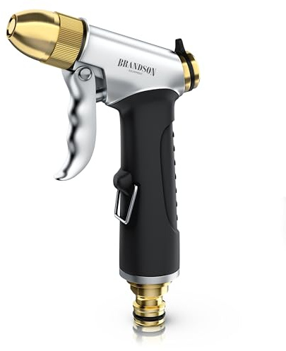 Brandson - Gartenbrause Metall − Hochdruck Handbrause Garten - gummierter Griff – stufenlos einstellbarer Sprühstrahl – frostsicher – Schnellkupplungsanschluss