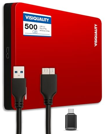 Disco Duro Externo Rápido 500GB HDD USB 3.0/C Compatible Plug&Play Rojo