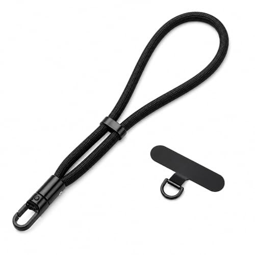 Nexaflow Pulsera corta ajustable para móvil en negro, universal con parche ultrafino, protección contra pérdidas, fácil de usar en el día a día y actividades al aire libre