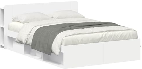 vidaXL Bettgestell mit Stauraum Weiß 150 x 200 cm Holzwerkstoff, Moderne Schlafzimmermöbel, rechteckiger Holz-Bettrahmen, praktische Aufbewahrung, minimalistischer Stil