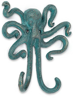 Abbott Collection Octopus Wandhaken aus Gusseisen, Grünspan (15,2 cm Höhe)