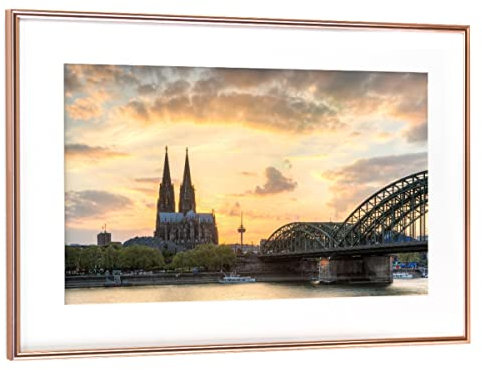 artboxONE Poster mit Rahmen Kupfer 75x50 cm Glühender Himmel über Köln von Michael Valjak - gerahmtes Poster