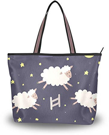 MNSRUU Große Schultertasche Schlafendes Schaf, Handtasche mit Reißverschluss, Strandtasche