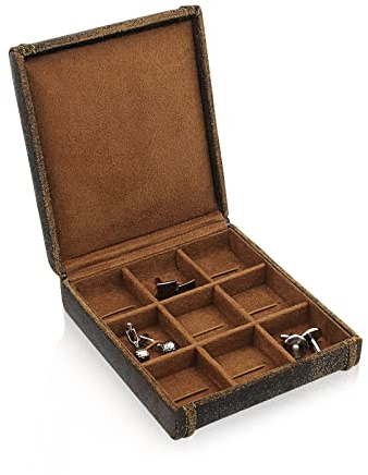 Friedrich|23, Manschettenknopfetui, Mit elastischen Schlaufen, 14,5 x 17 x 4,5 cm, Echtleder, Cubano, Braun, 27033-6