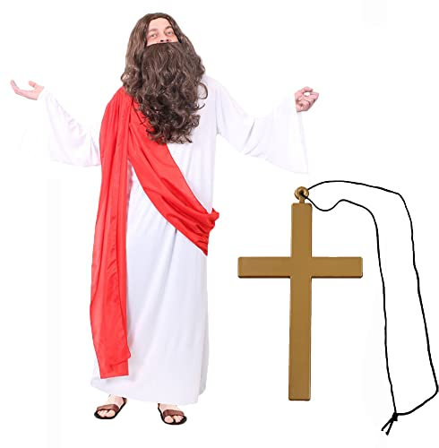 I LOVE FANCY DRESS Heiliger Jesus Sohn GOTTES KOSTÜM VERKLEIDUNG = 2 VERSCHIEDENEN GRÖßEN +MIT ODER OHNE ZUBEHÖR =Religion=Fasching Karneval Halloween=XLarge+BART+PERÜCKE+Kreuz