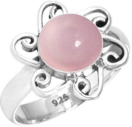 Jeweloporium 925 Sterling Silber Ringe für Frauen Größe 59(18.8) Rosa Rosenquarz Edelstein Jahrgang Silber Ringe Weihnachten - Geschenk Solitär Schmuck