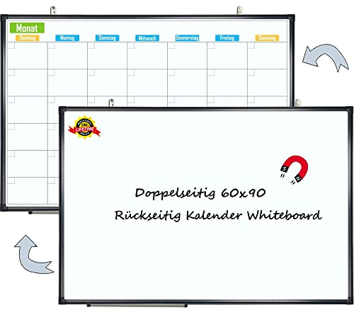Lockways magnetisch doppelseitig Whiteboard- 60x90cm eine Seite Whiteboard andere Seite Kalender Board schwarz Alurahmen für Schule, Wohnung und Büro